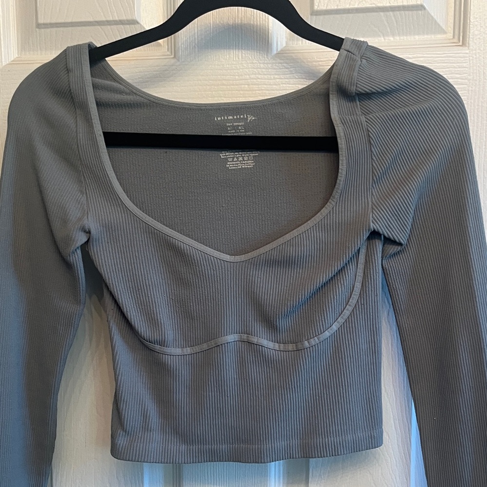 Grey/blue/green long sleeve crop free people